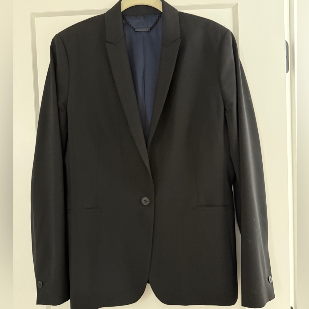 Elie Tahari Tailored Black Stretch Wool One Button Blazer 14 Capsule Wardrobe